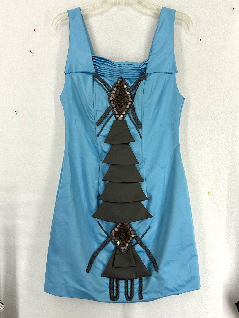 Women’s Medium Blue Beaded Appliqué Mini Dress Avant Garde Y2K Statement